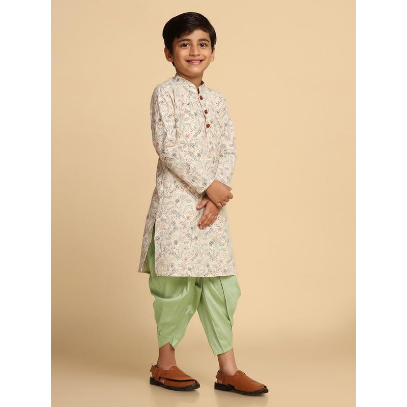 Kisah Boy's Kurta, Multi Color Cotton Blend, Kantha Print Long Sleeves Regular Fit Mandarin Collar|11-12 Years Multicolour