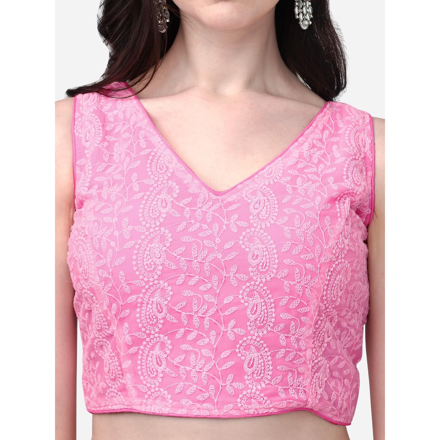 Pujia Mills Women's Georgette Sipali Sequin Work Sleeveless Blouse (Pink, 34)