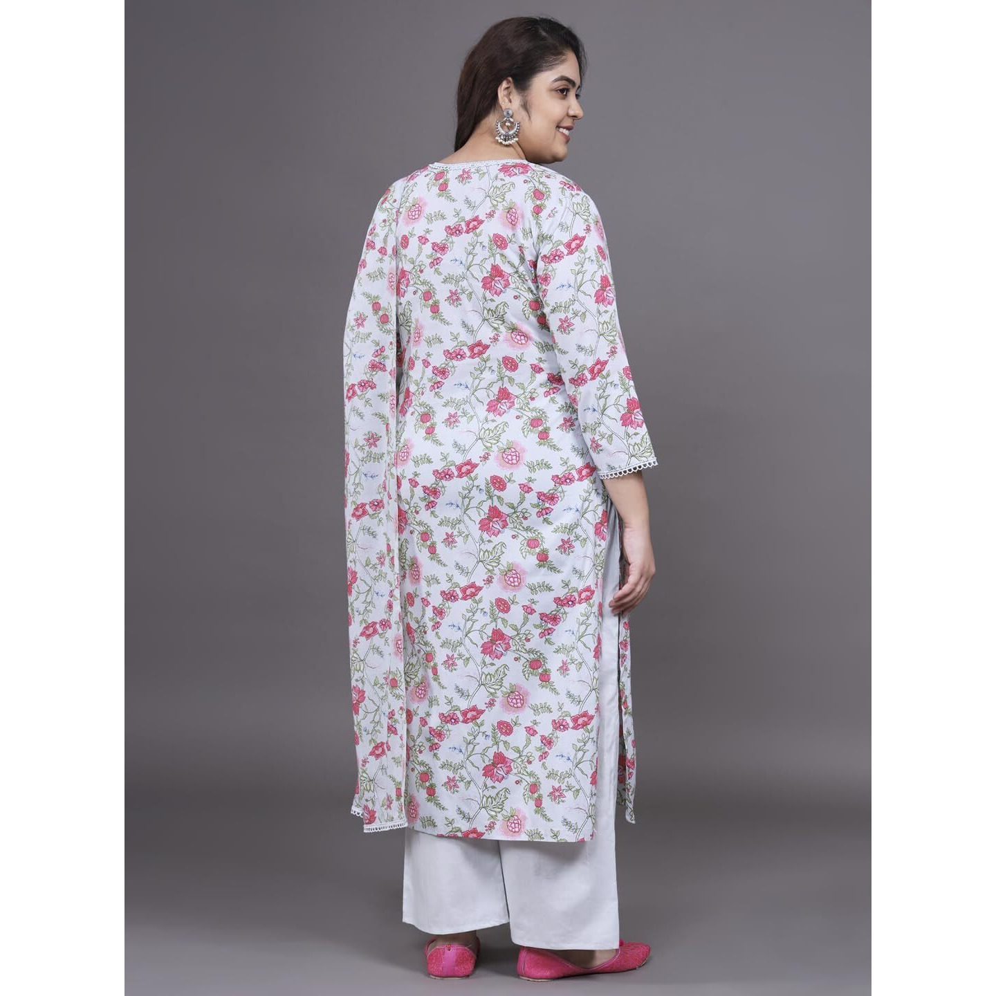 Tissu Women's Plus Size Floral Printed Pure Cotton Kurta & Palazzo With Dupatta (680_Green_8Xl)