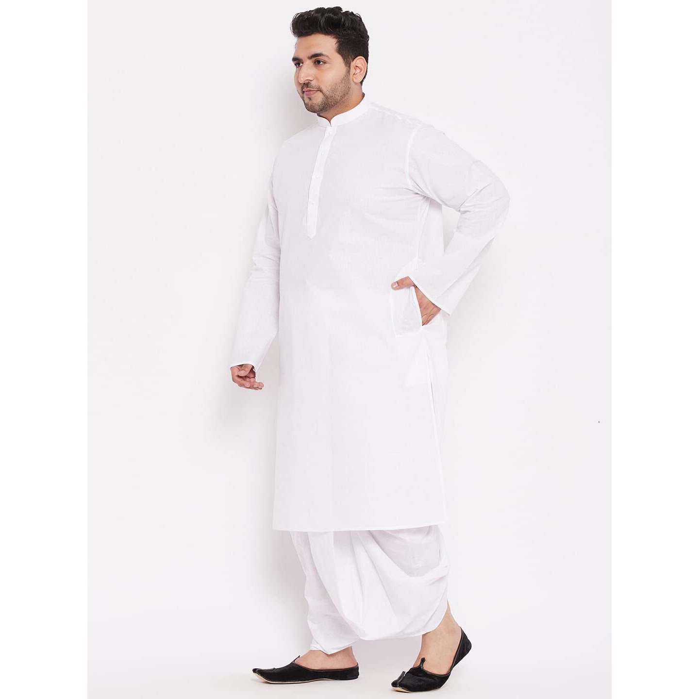 Vastramay Plus Men's White Cotton Kurta And Dhoti Set || Classic Cotton White Kurta And Traditional Dhoti Set || Elegance For Holi & Eid Celebration_Vplusmk122Whnmdt015Wh_46