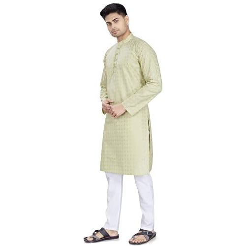 Divisive Men's Thread Embroidered Cotton Only Slim Fit Kurta (Dkrt1094_S_Pista)