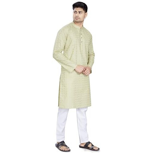 Divisive Men's Thread Embroidered Cotton Only Slim Fit Kurta (Dkrt1094_S_Pista)
