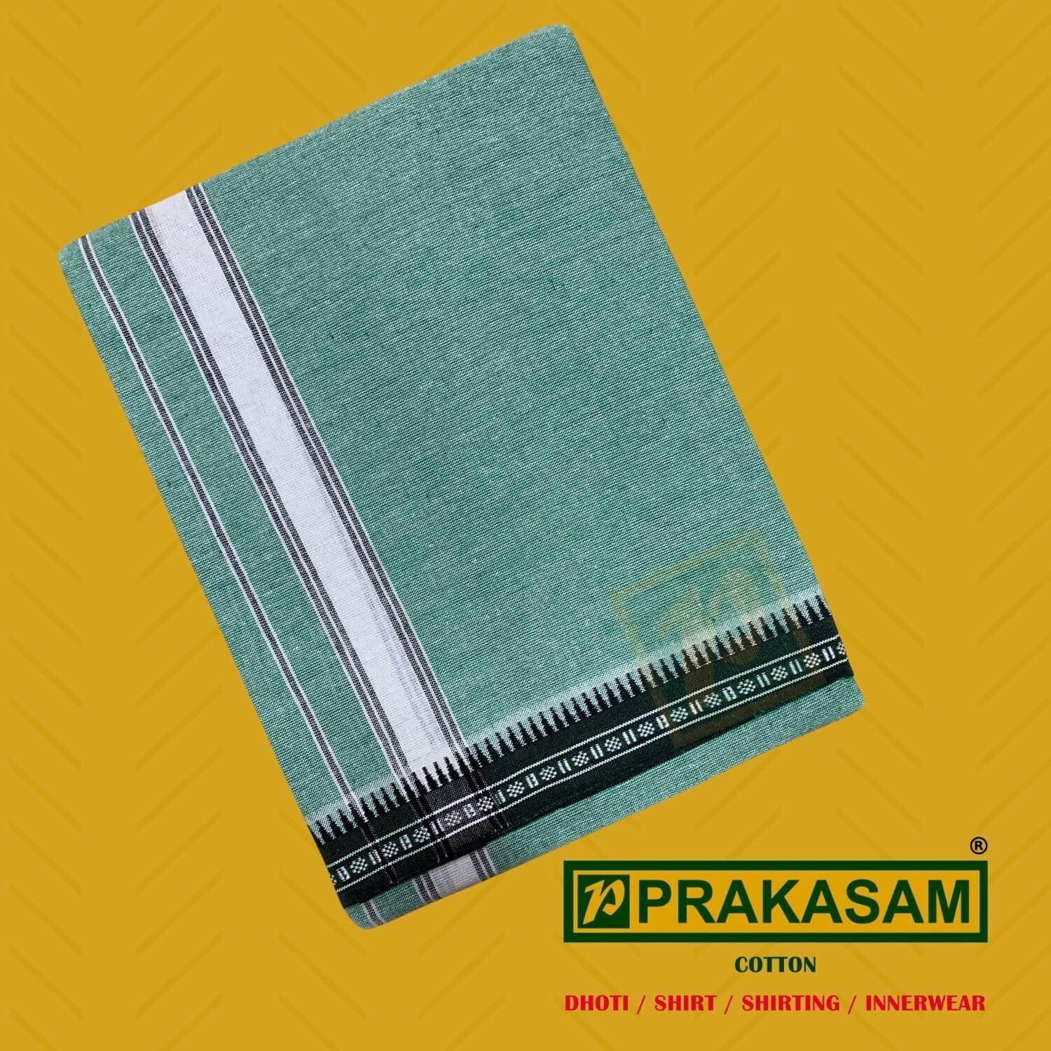 Prakasam Cotton Mens Single (1.28 X 2.00 Mtrs) Colour Thalapathi Border Dhoties/Fine Quality Single Dhoties (Green)-Pack Of 2 Dhoties