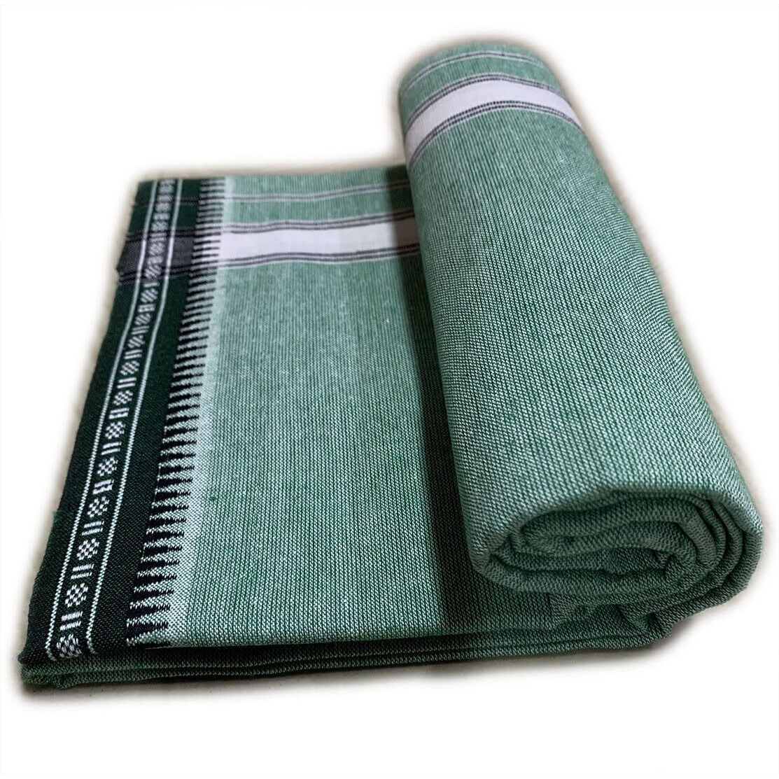 Prakasam Cotton Mens Single (1.28 X 2.00 Mtrs) Colour Thalapathi Border Dhoties/Fine Quality Single Dhoties (Green)-Pack Of 2 Dhoties