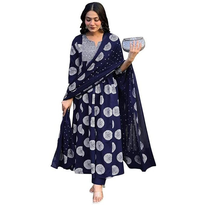 Toochki Women's Rayon Viscose Anarkali Printed Kurta With Palazzo & Dupatta Wine