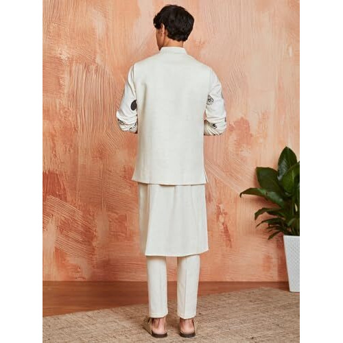 Vastramay Men's Cotton Block-Printed Nehru Jacket With Solid Kurta And Pant Set Festive & Ethnic Wear