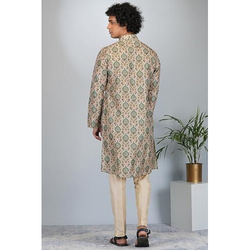 Lookmark Men's Cotton Blend Printed Long Kurta Suitable For All Indian Wedding, Occasions, And Festivals (Az-Lm-Og-Kurta 17-Xl) Green