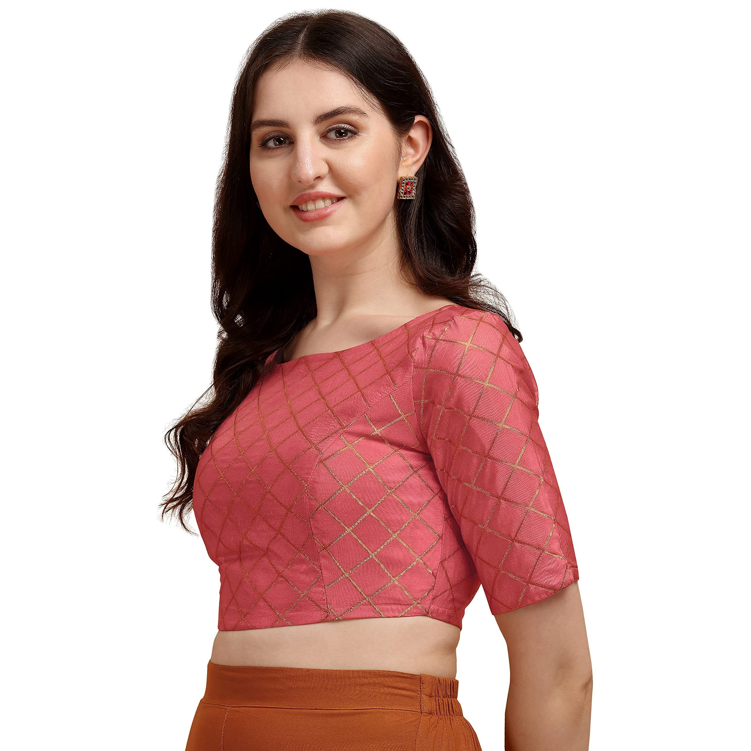 Oomph Jacquard Pink Readymade Blouse For Women - Rbbl69Xxl