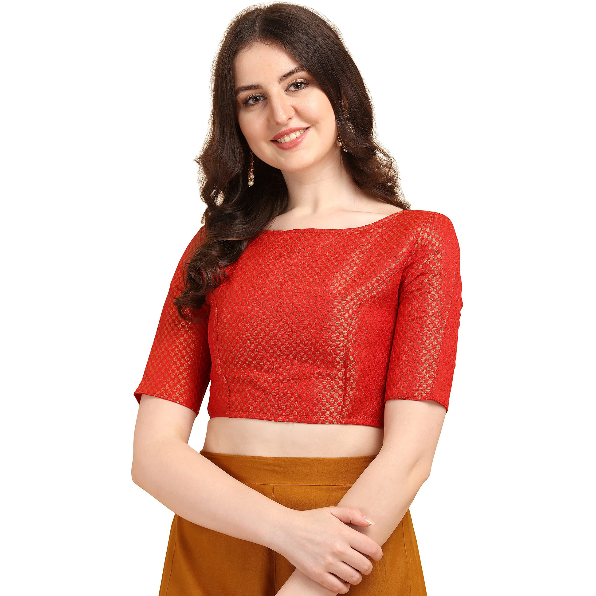 Oomph Women's Art Silk Paisley Half Sleeve Blouse (Rbbl80S_Scarlet Red_S)