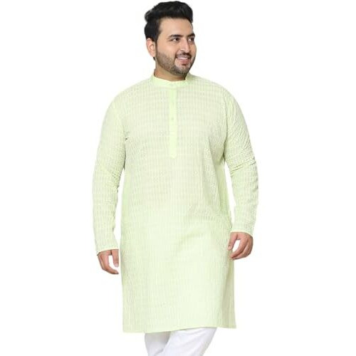 Sojanya Plus(Since 1958) Men's Pure Cotton Green Kurta With White Embroidery