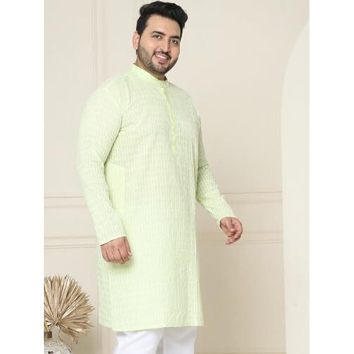 Sojanya Plus(Since 1958) Men's Pure Cotton Green Kurta With White Embroidery