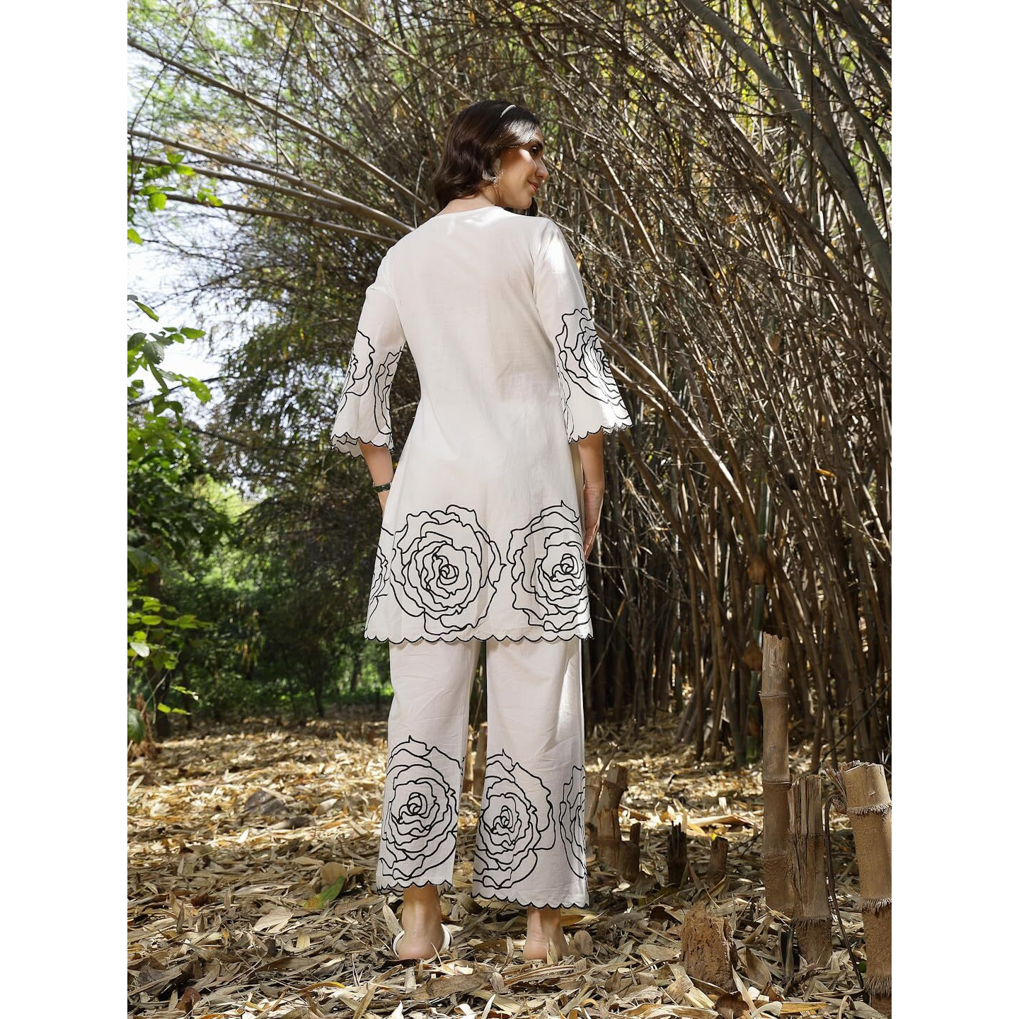 Stylum Women's Floral & Embroidered Cotton Short Kurti Set (Cswhitezinpa36_White, S)