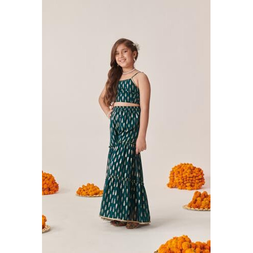 Pspeaches Girl's Georgette Sharara Set (Sha-Tealggt-14-15Y_Teal