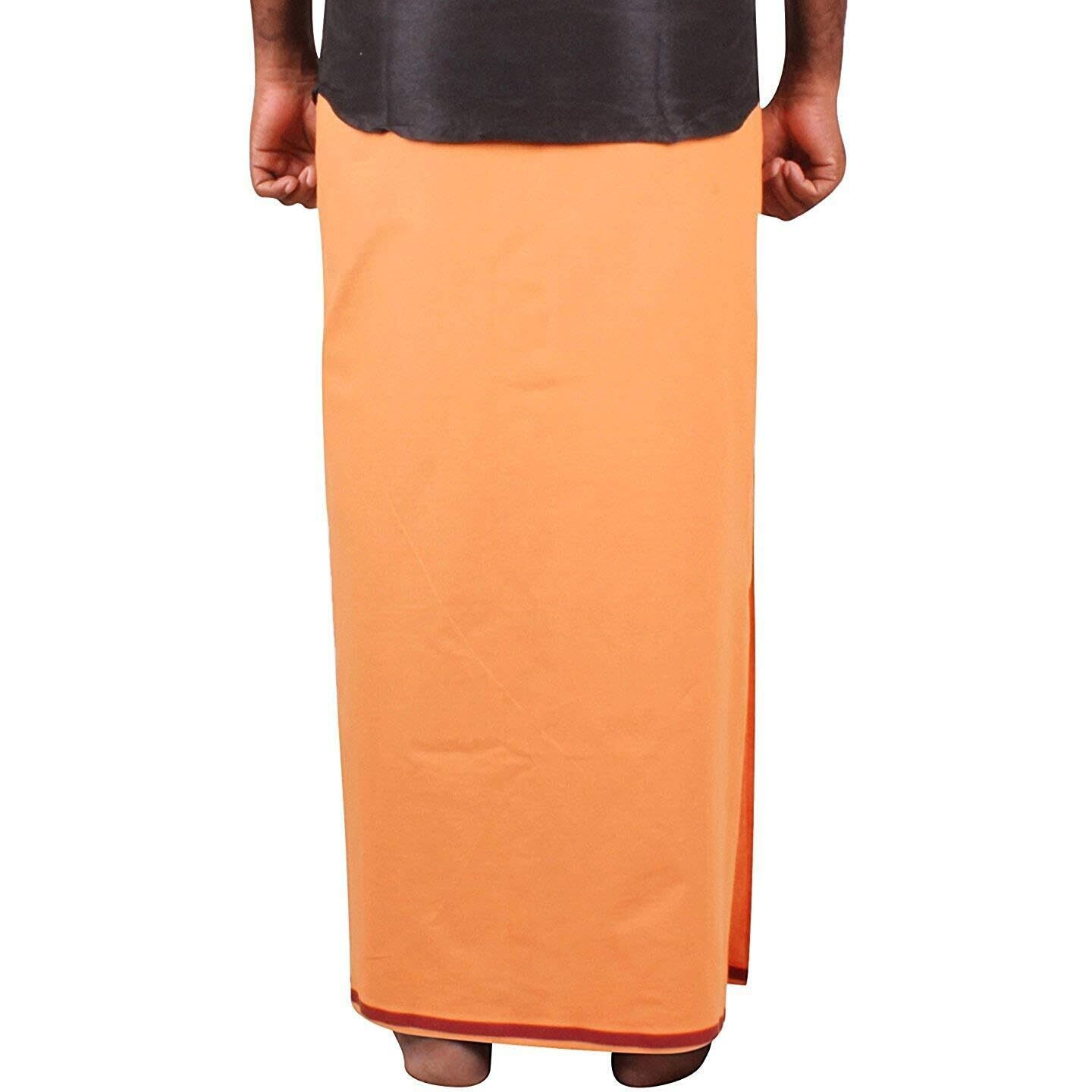 Prakasam Cotton Mens Pure Cotton Fine Quality Stitched Pocket Welcro Attachment Kavi Colour Dhoti For Mens