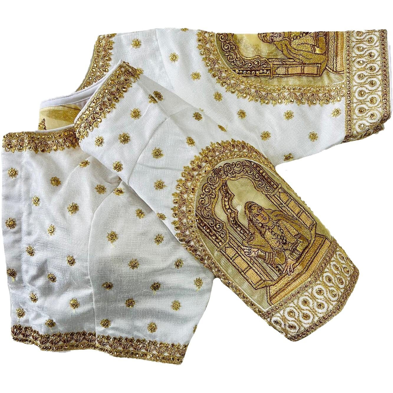 Vihu Fashion Women's Heavy Embroidery Coding With Sequins And Diamond Work Half Sleeves Fancy Cutwork Readymade Saree Blouse.(Palace White_38)