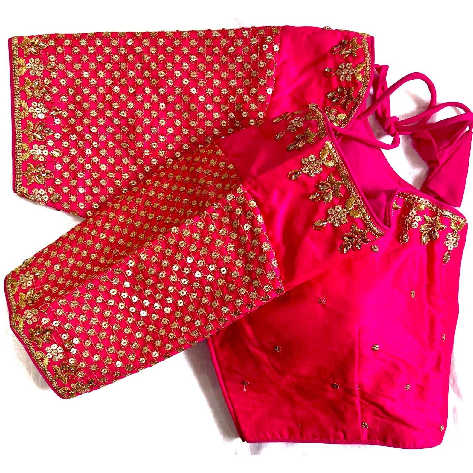 Vihu Fashion Women's Heavy Embroidery With Sequins Work Half Sleeves Fancy Readymade Saree Blouse.(Tulsipink)