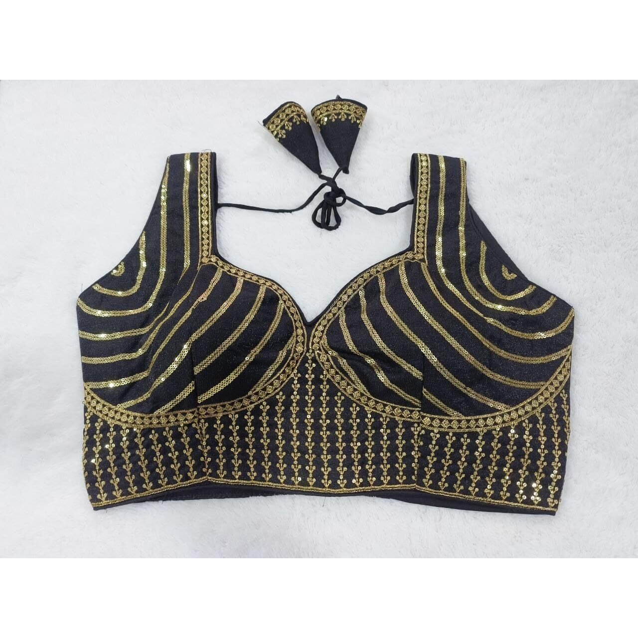 Vihu Fashion Women's Readymade Blouse Embroidery Multi Coding Gold Thread Indian Ethnic Designer Stitched Readymade Saree Sleeveless Black Blouse For Women For Saree Lehenga Choli