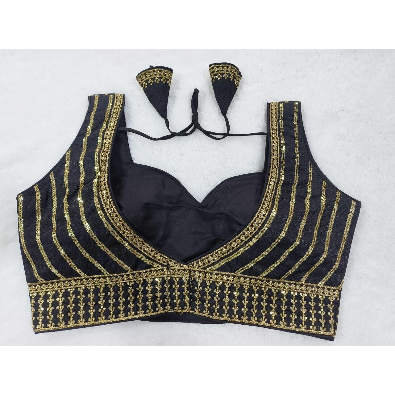 Vihu Fashion Women's Readymade Blouse Embroidery Multi Coding Gold Thread Indian Ethnic Designer Stitched Readymade Saree Sleeveless Black Blouse For Women For Saree Lehenga Choli