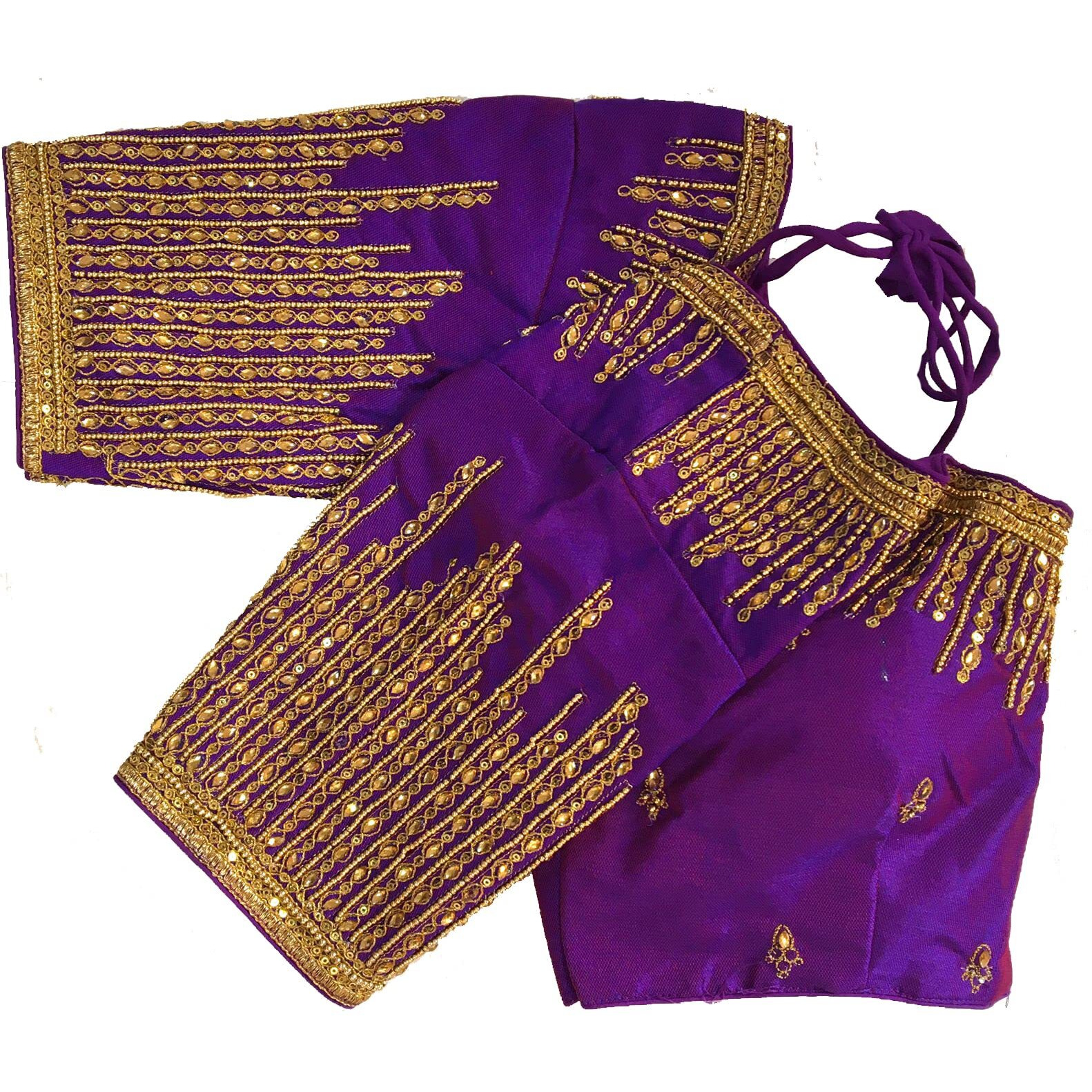 Pujia Mills Women's Silk Floral Half Sleeve Regular Blouse (Surya Kiran Purple 38)