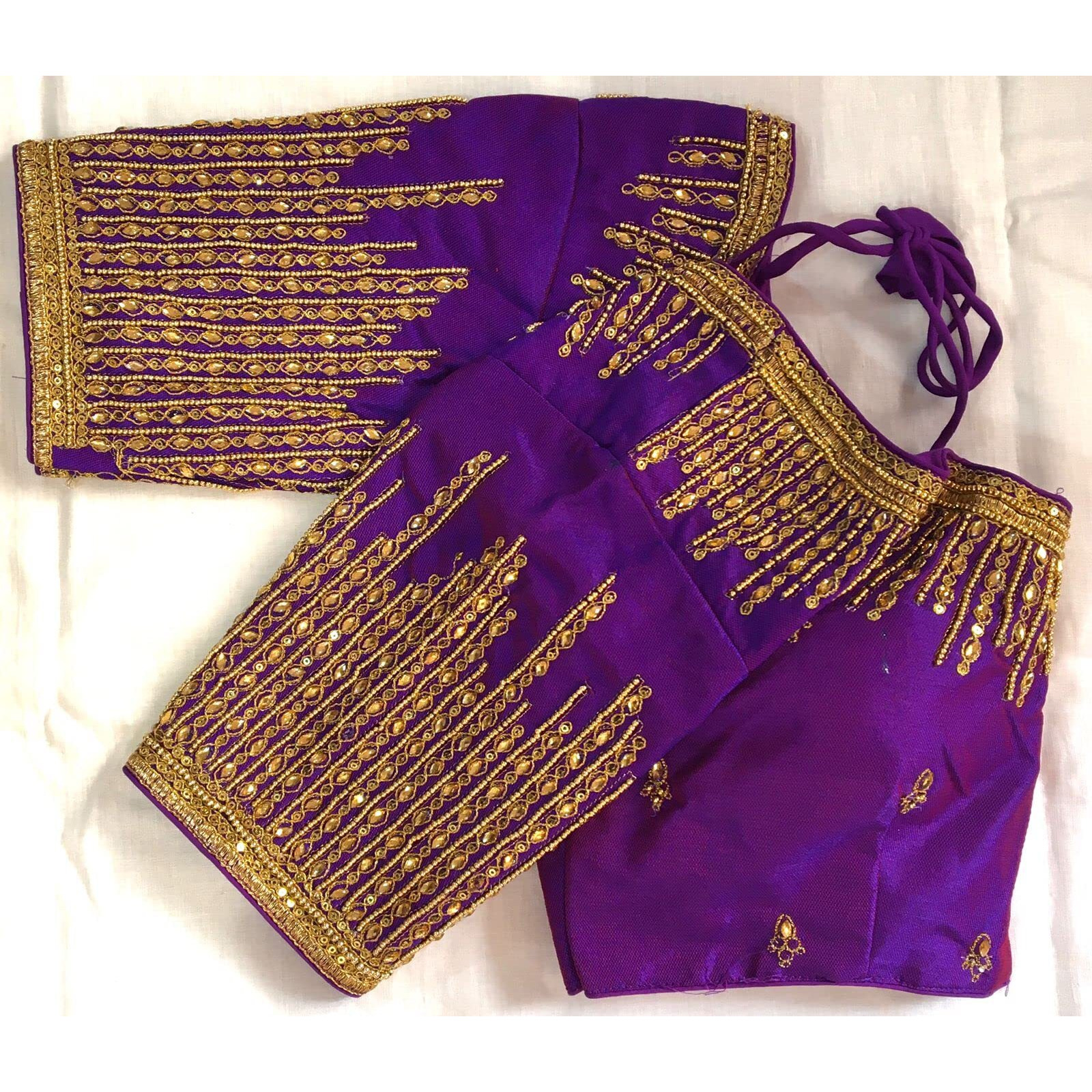 Pujia Mills Women's Silk Floral Half Sleeve Regular Blouse (Surya Kiran Purple 38)