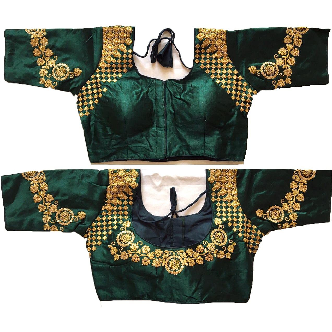 Vihu Fashion Women's Phantom Silk Half Sleeve Regular Akshara Blouse Green 38