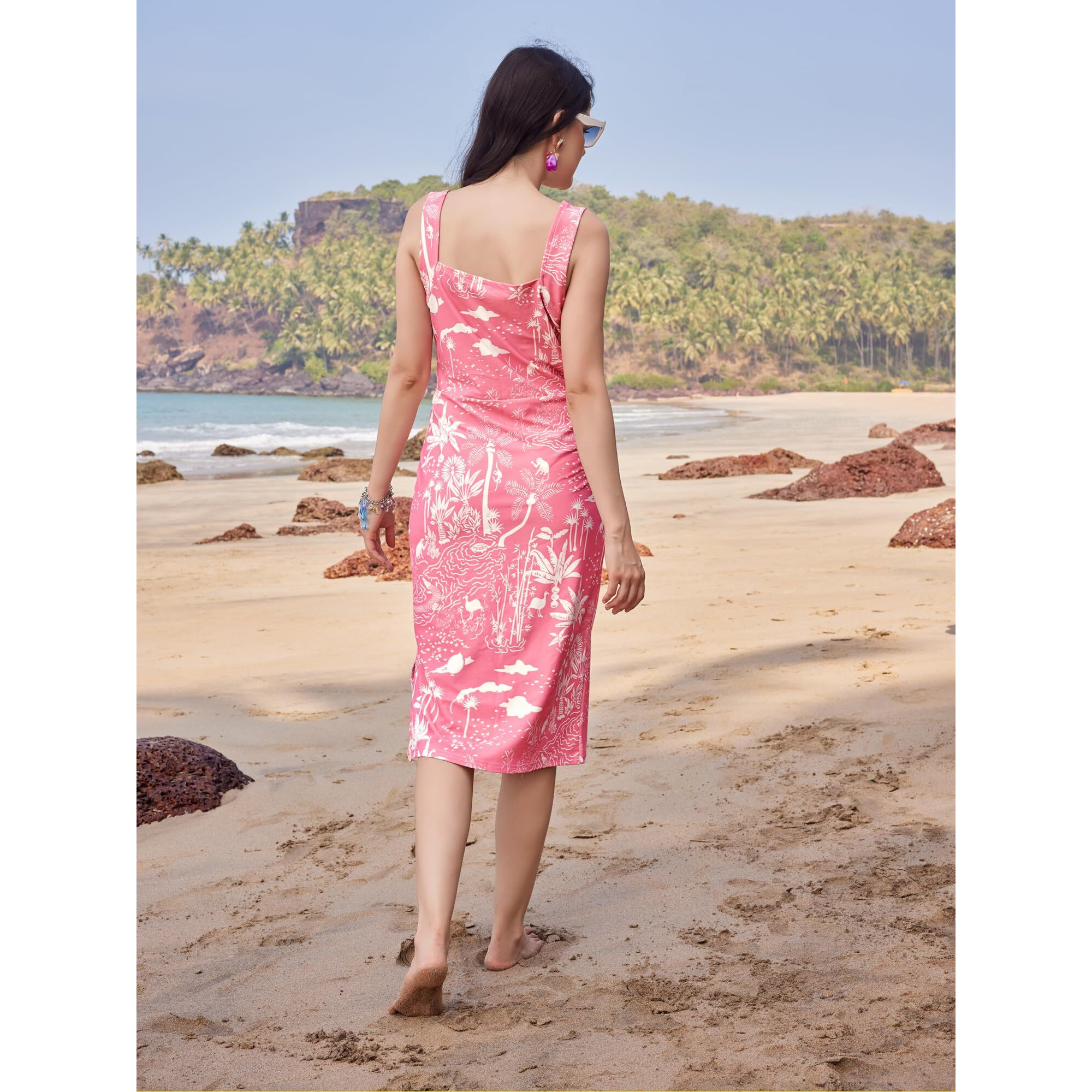 Purvaja Womens Bodycon Knee Length Dress (Wini-022-Forest_Pink_Small)