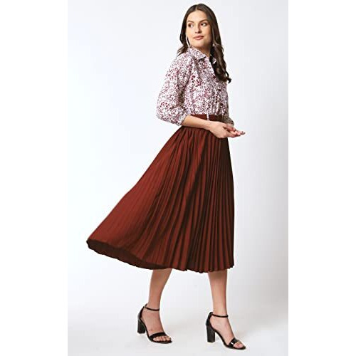 Kzully Women's Crepe A-Line Midi Dress (A1-Maroon-Xxl