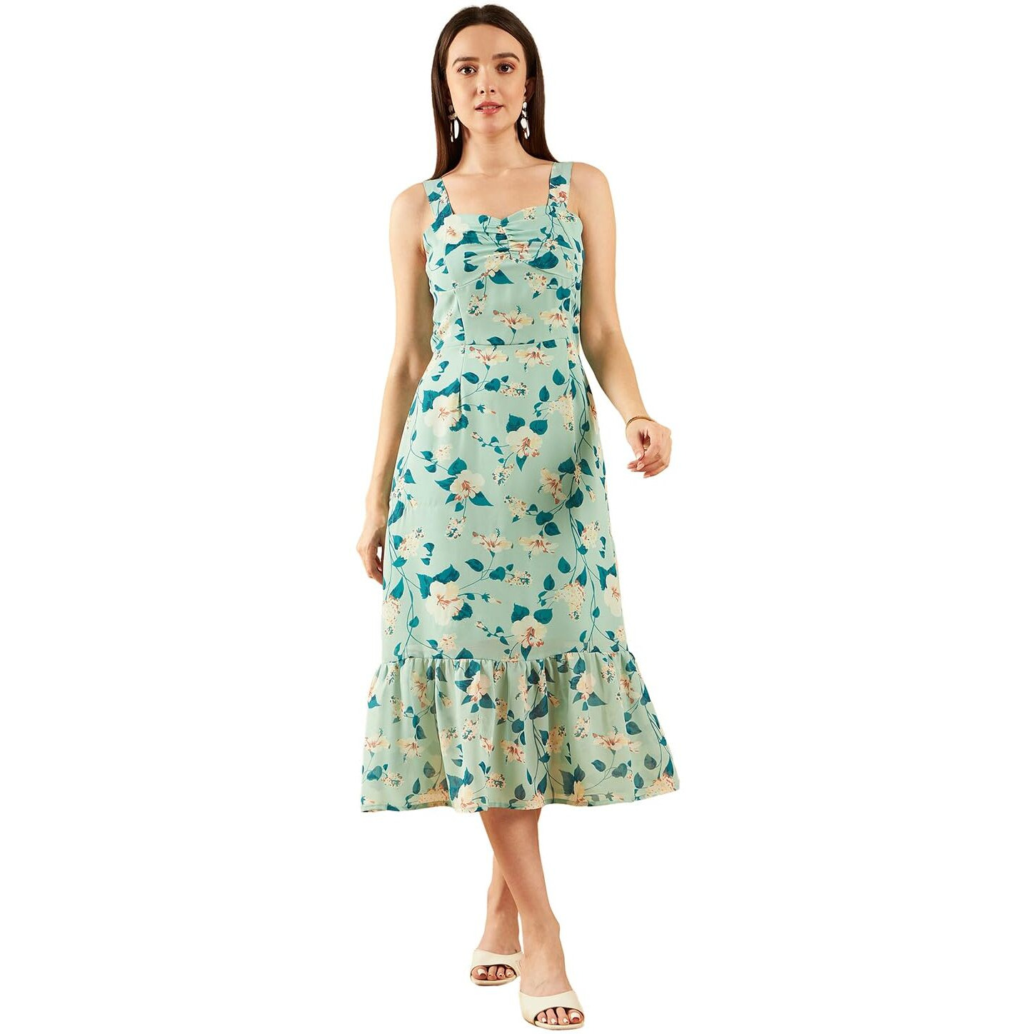 Rare Women's Polyester A-Line Mid-Calf Length Dress (Ep7552A_Green_L)