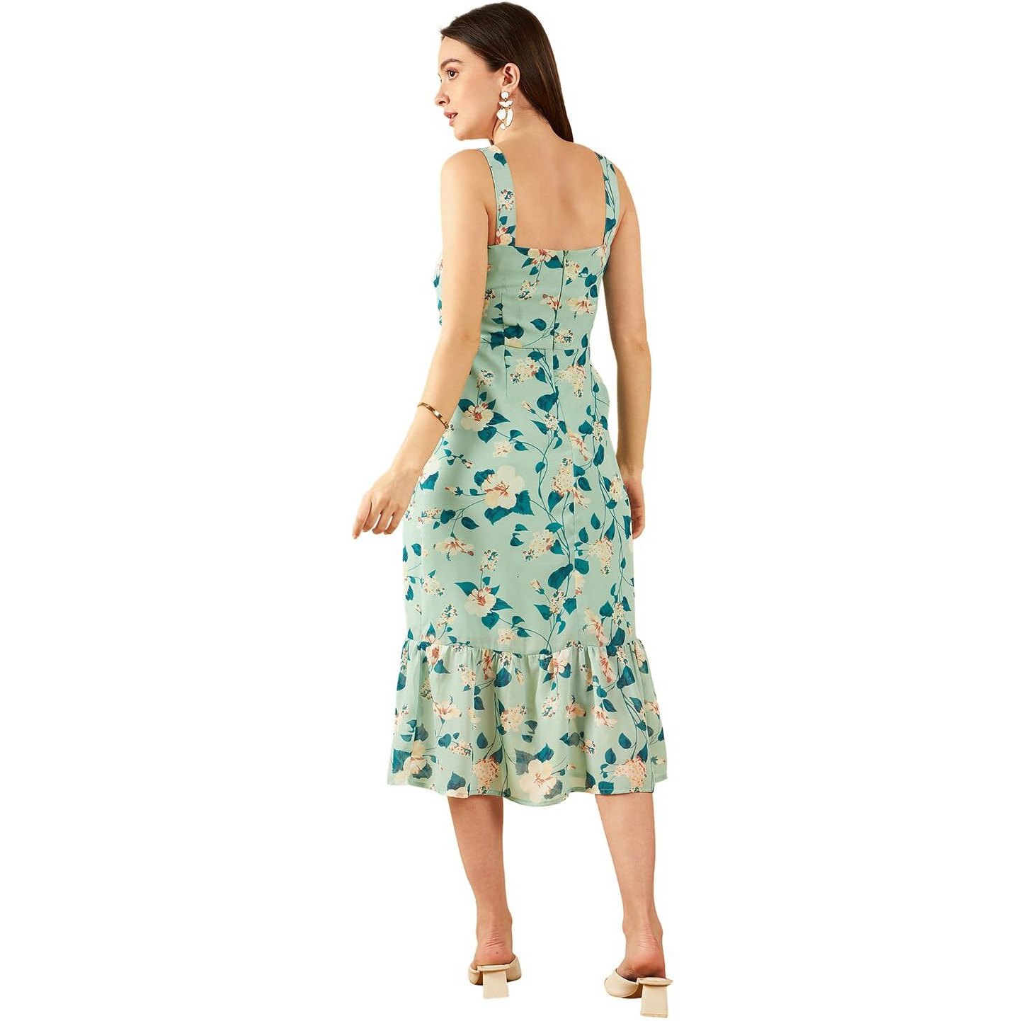 Rare Women's Polyester A-Line Mid-Calf Length Dress (Ep7552A_Green_L)