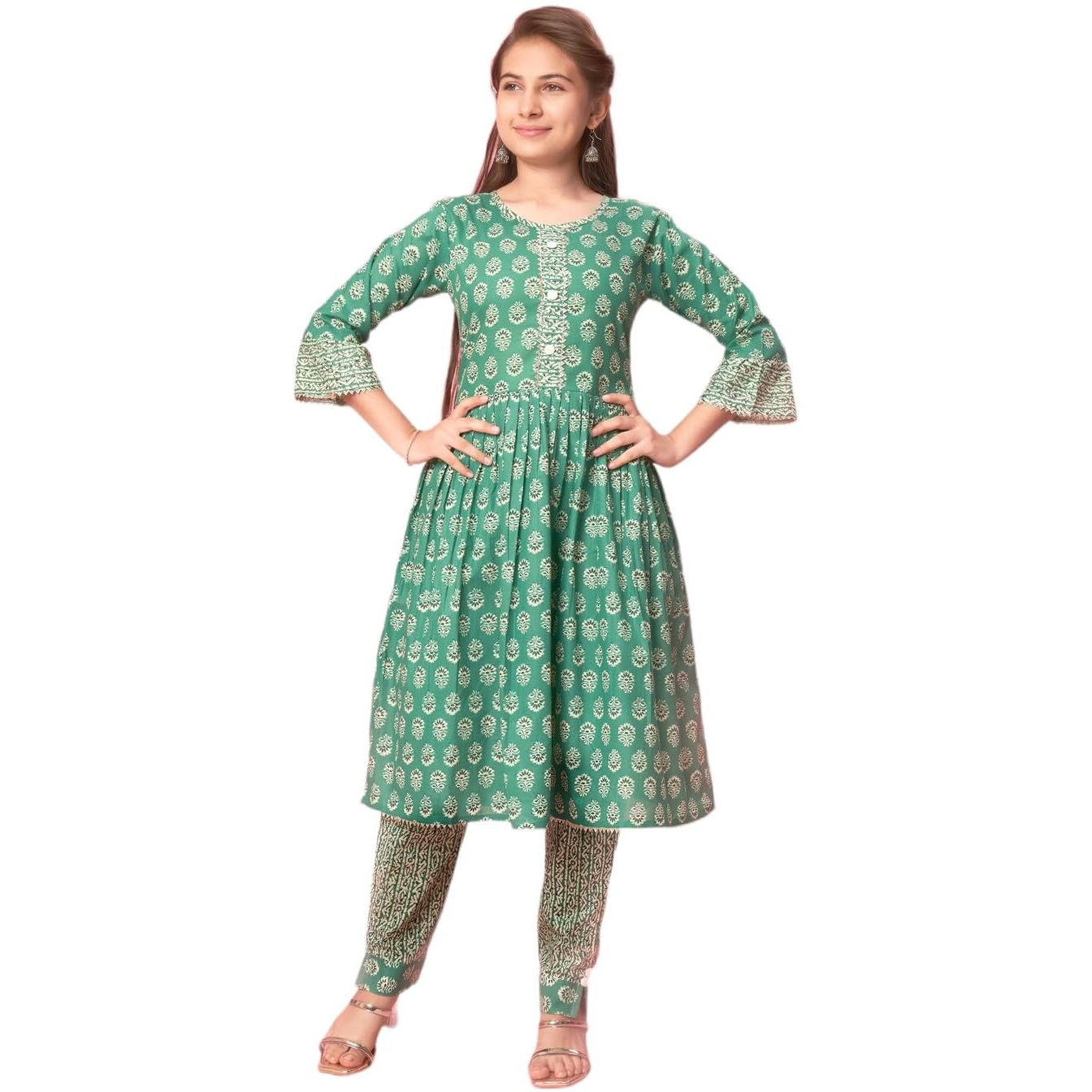 Aarika Girls Rama Colour Cotton Printed Kurti (Kurti-K-Tr-04-Rama-34)