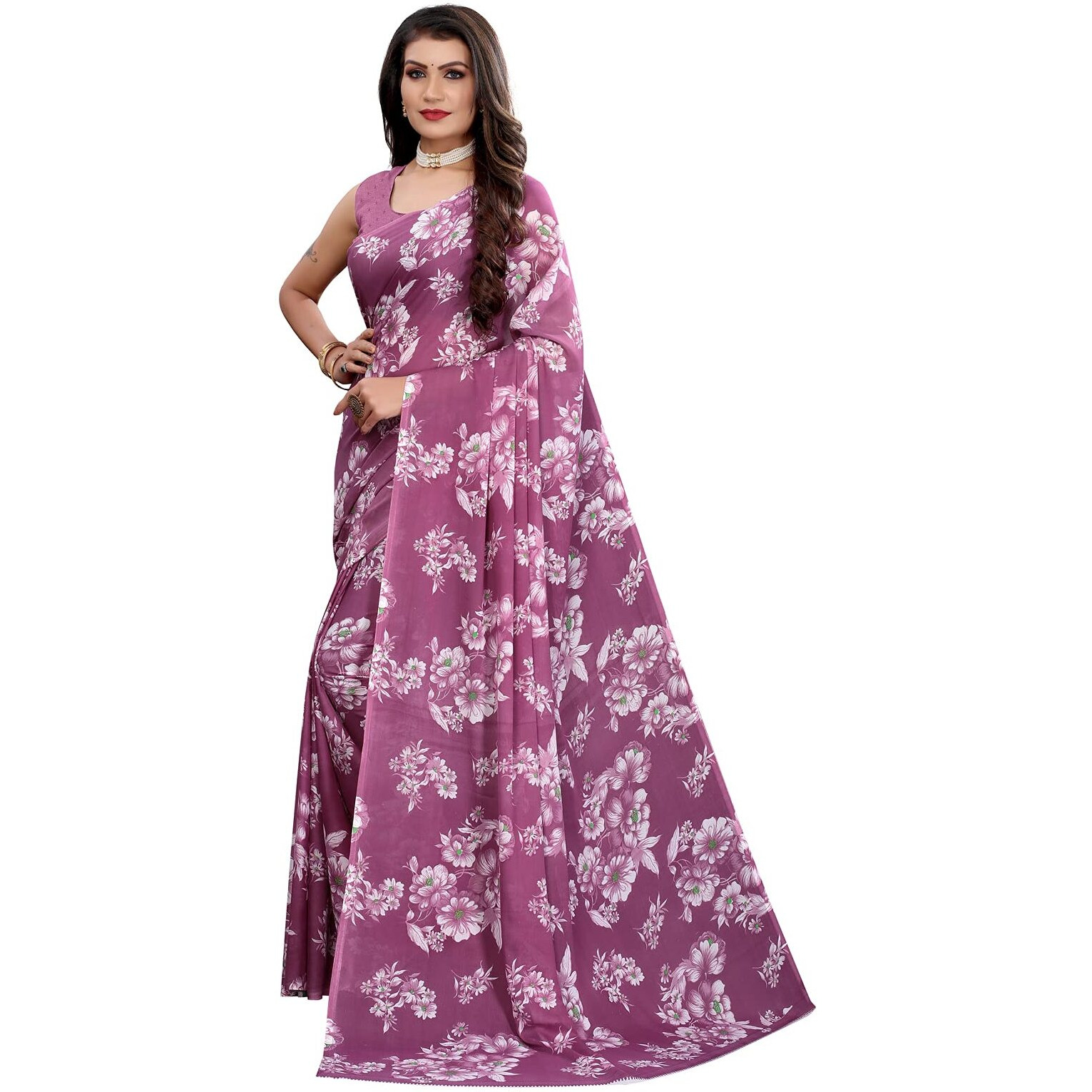 Satrani Women's Polyester Saree (2024St566_Purple)