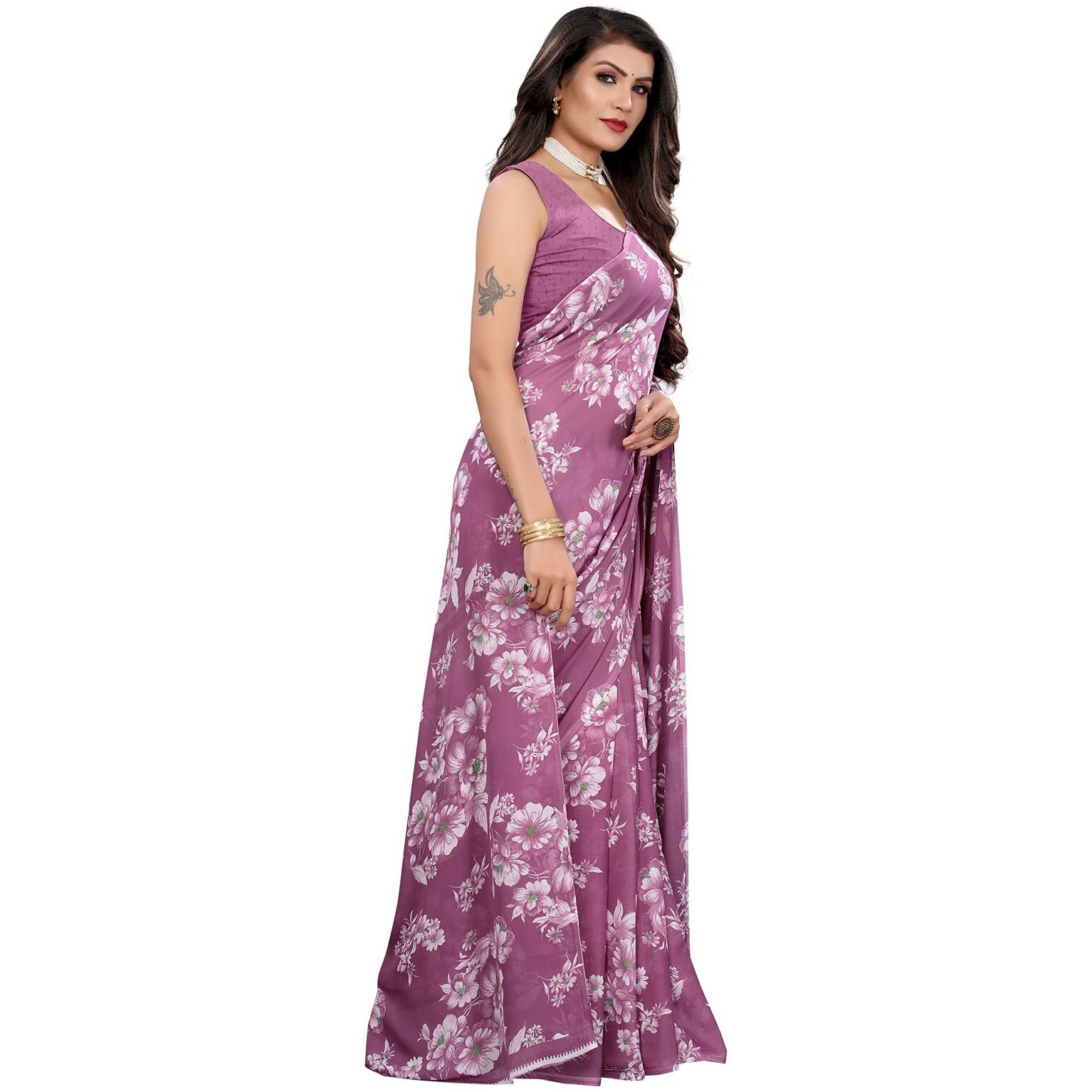 Satrani Women's Polyester Saree (2024St566_Purple)
