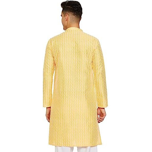 Be Active Men's Traditional Embroidered Lucknowi Full Sleeves Kurta || Cotton Kurta For Men || Men Kurta For Wedding || Kurta For Men (Rfsk0013-Kr 13 Xxl) Yellow