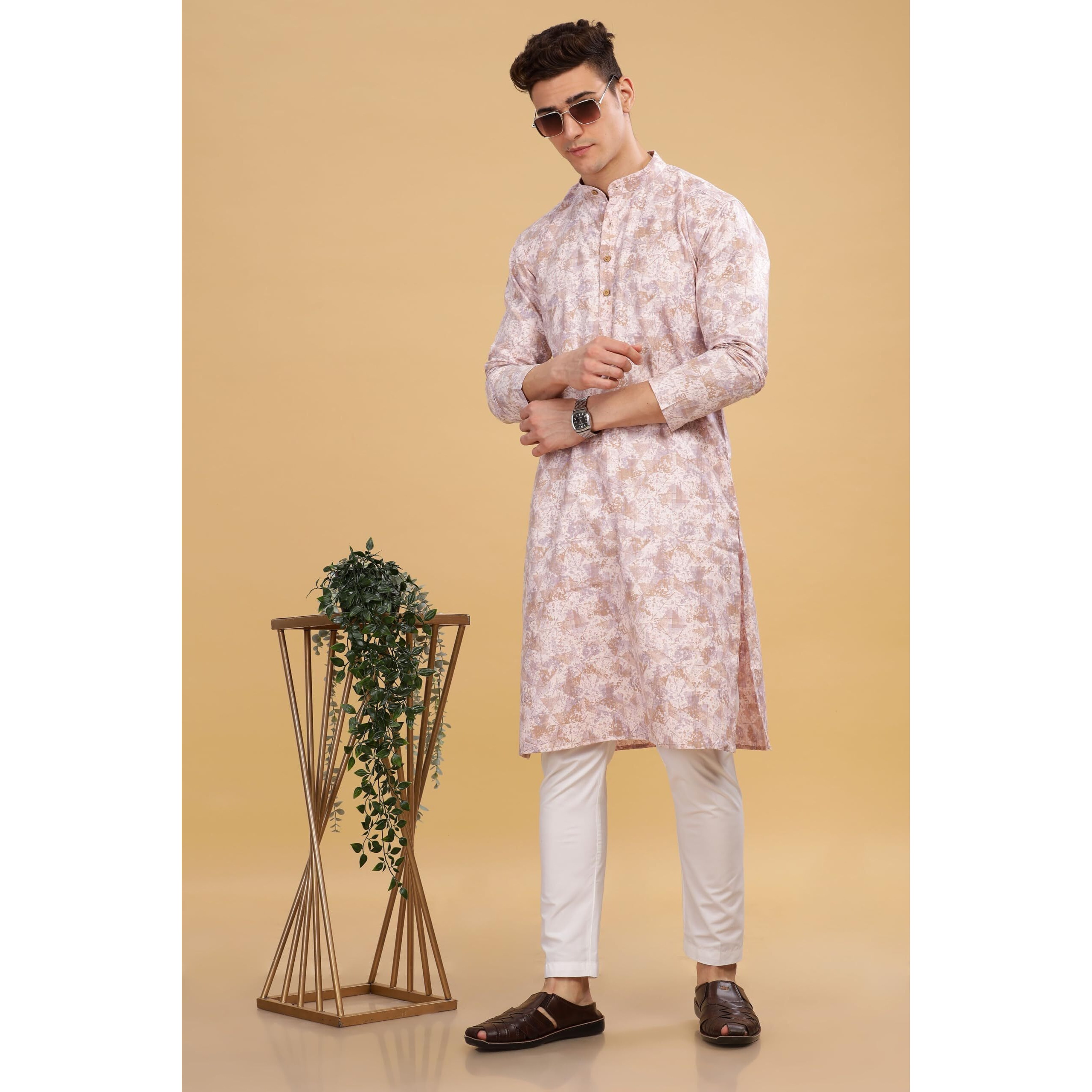 Be Active Men's Cotton Regular Kurta (C-399-4_Pink