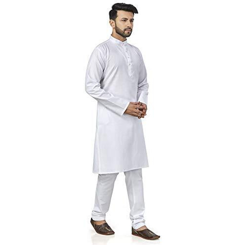 Be Active 100% Cotton Stylish Trendy Solid Pattern Full Sleeve Comfortable Men's Kurta Pyjama Set Gives Rich Look Rfsk0001_1_Set_L White