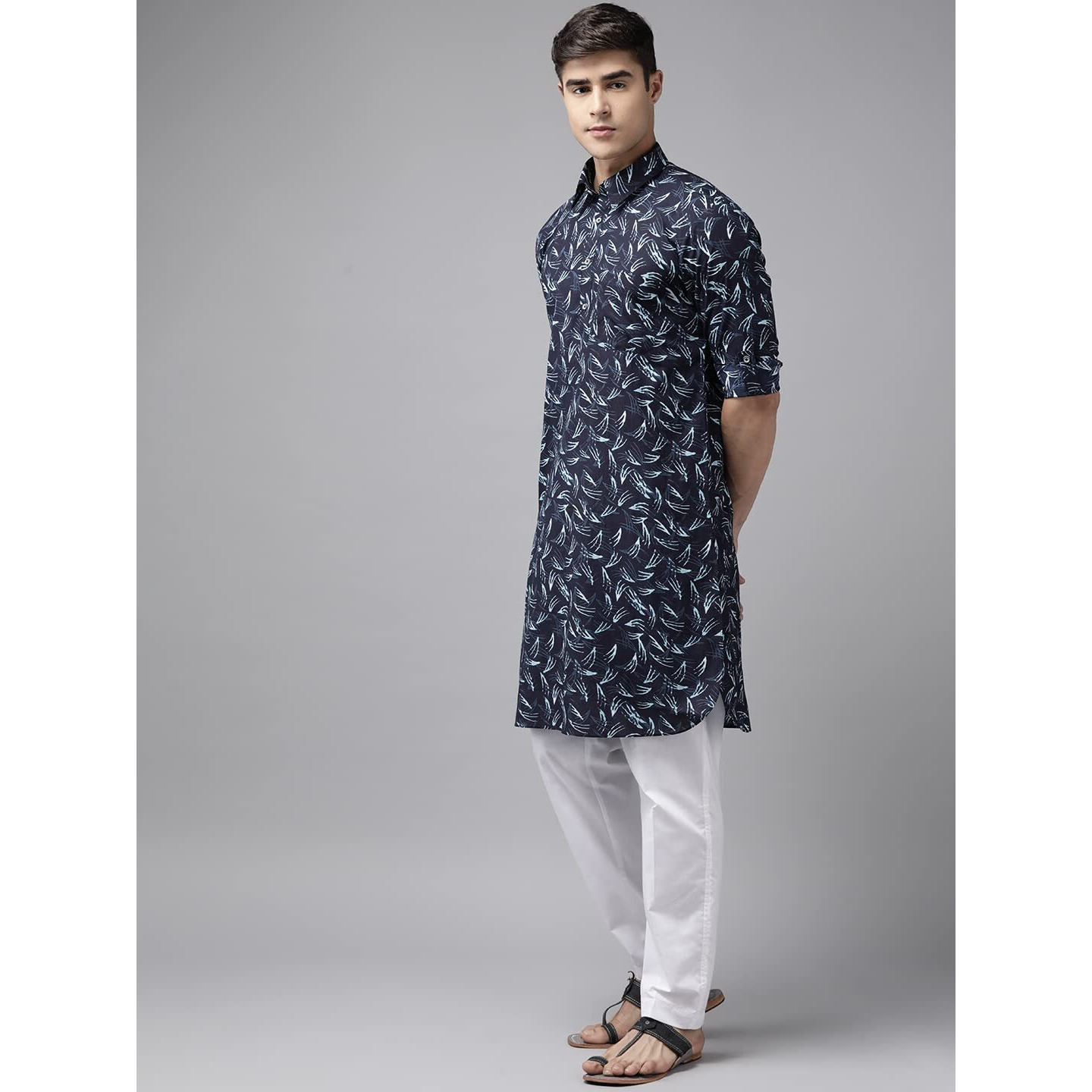 See Designs Men Indigo Regular Pure Cotton Pathani Printed Men's Kurta_Sdpkt1156Xs