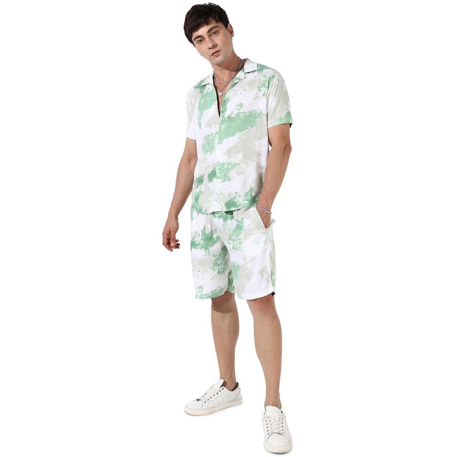 Campus Sutra Men's Multicolour Tie-Dye Print Co-Ord Set For Casual Wear | Cotton Rayon Fabric | Clothing Set Crafted With Comfort Fit & High Performance For Everyday Wear