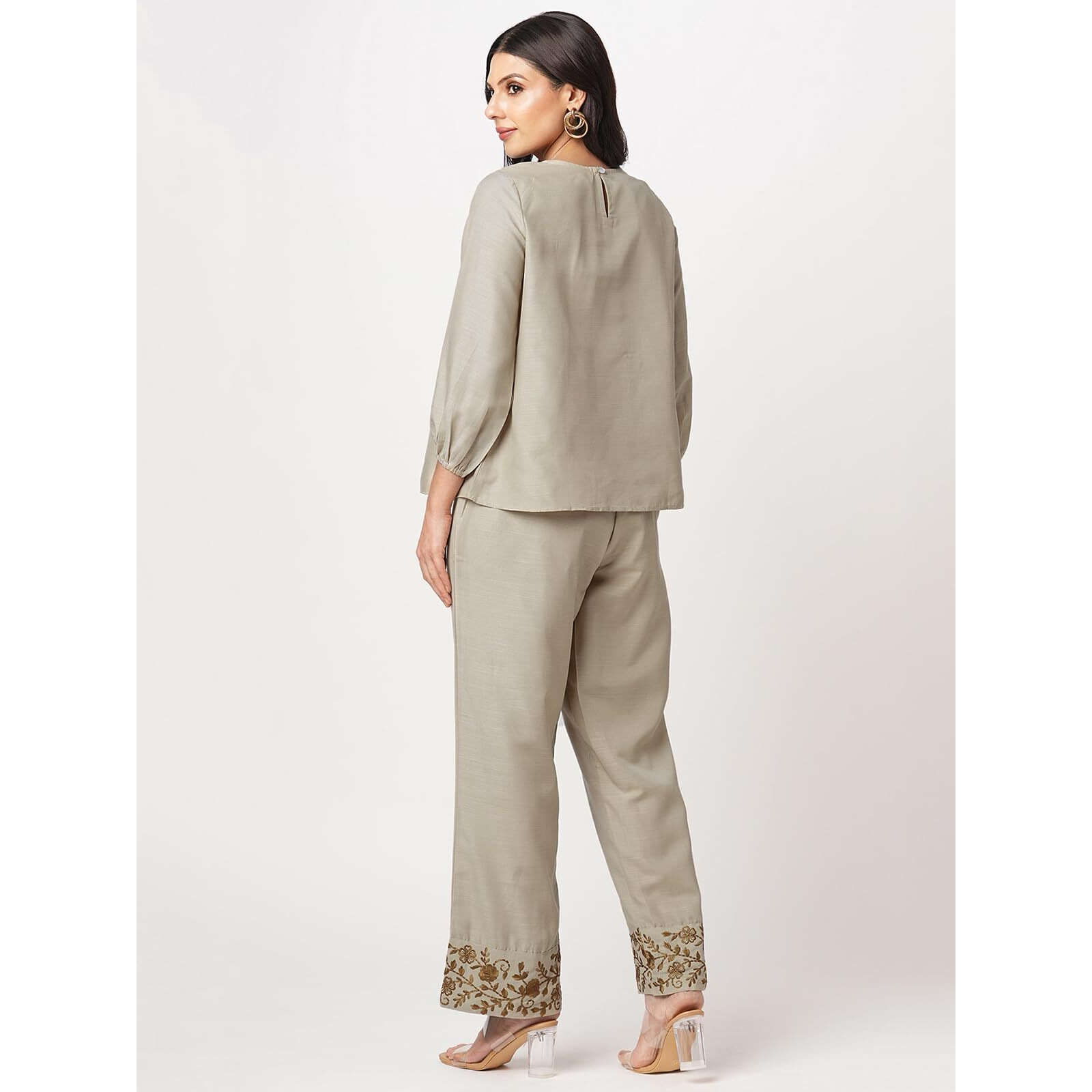 Selvia Women Cotton Blend Solid Co-Ords Ankle Length Dress & Outfit (666Ctk7785N-M_Beige