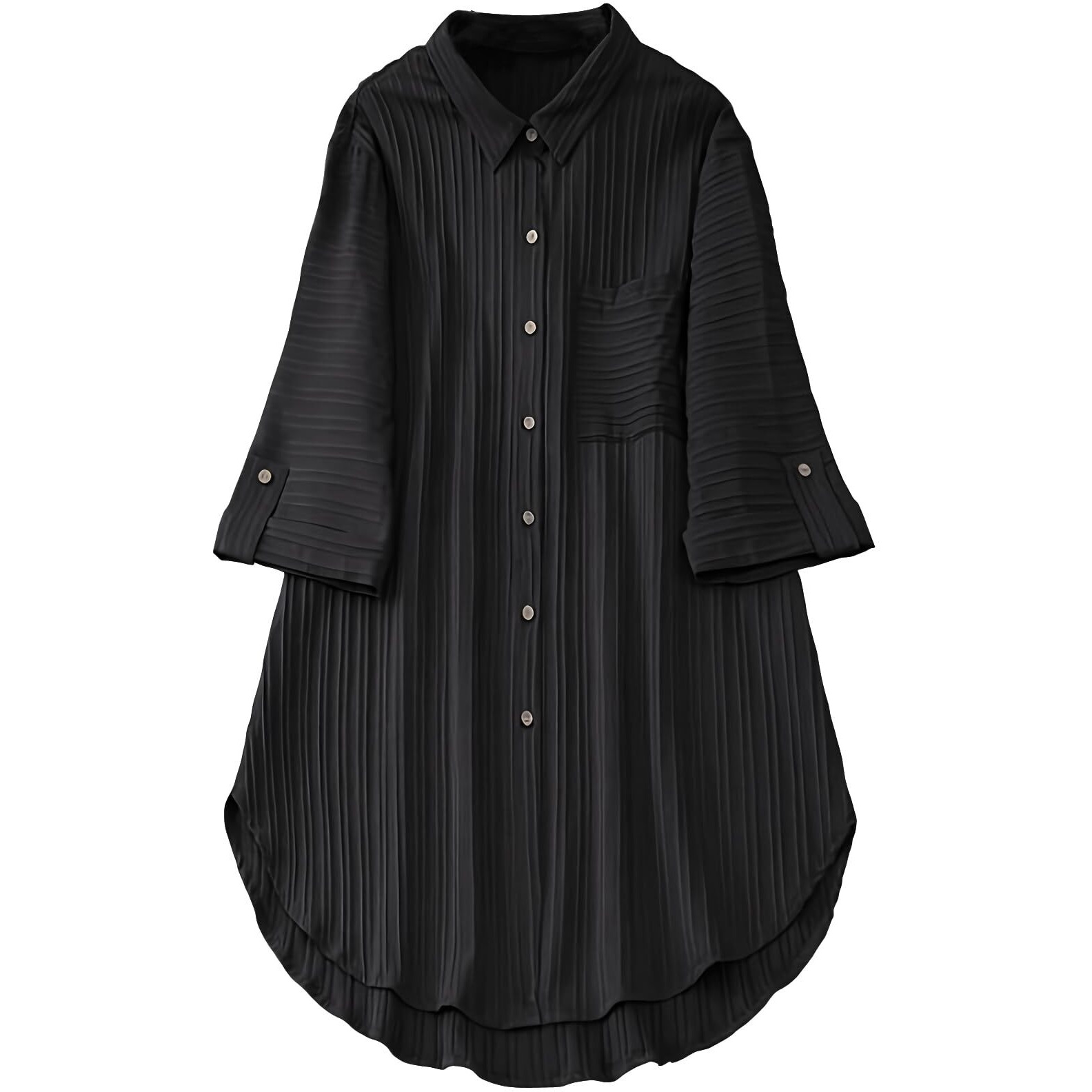 Shasmi Women's Black Solid Color Woven Long Sleeve Shirt Dress With Button Cuff, Business Casual (Dress 160 Black-L)