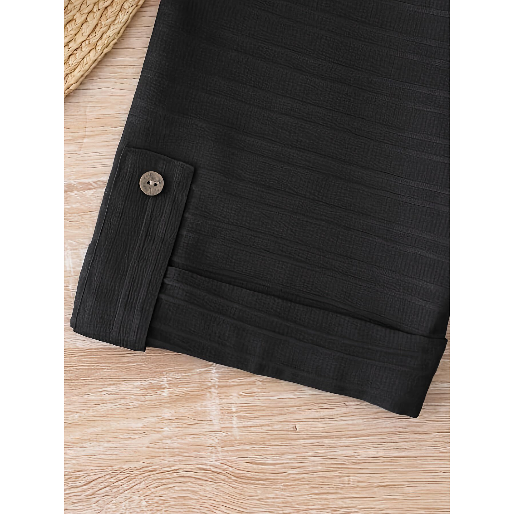 Shasmi Women's Black Solid Color Woven Long Sleeve Shirt Dress With Button Cuff, Business Casual (Dress 160 Black-L)