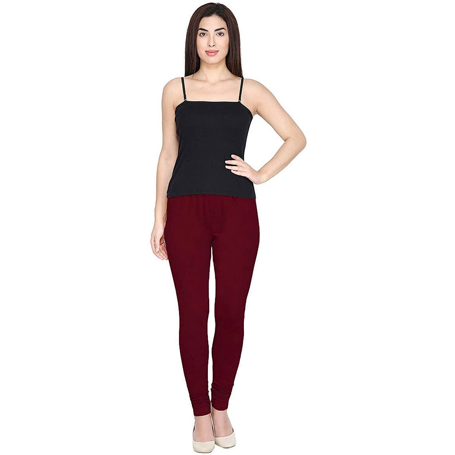 Shasmi Women's Stretch Leggings Com Chudidar Maroon 20_Medium M