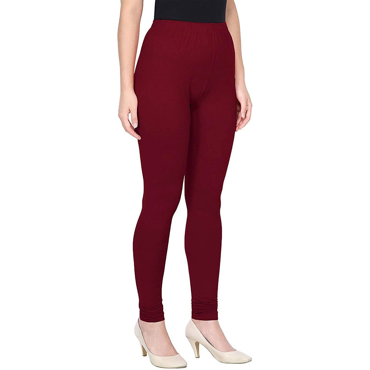 Shasmi Women's Stretch Leggings Com Chudidar Maroon 20_Medium M