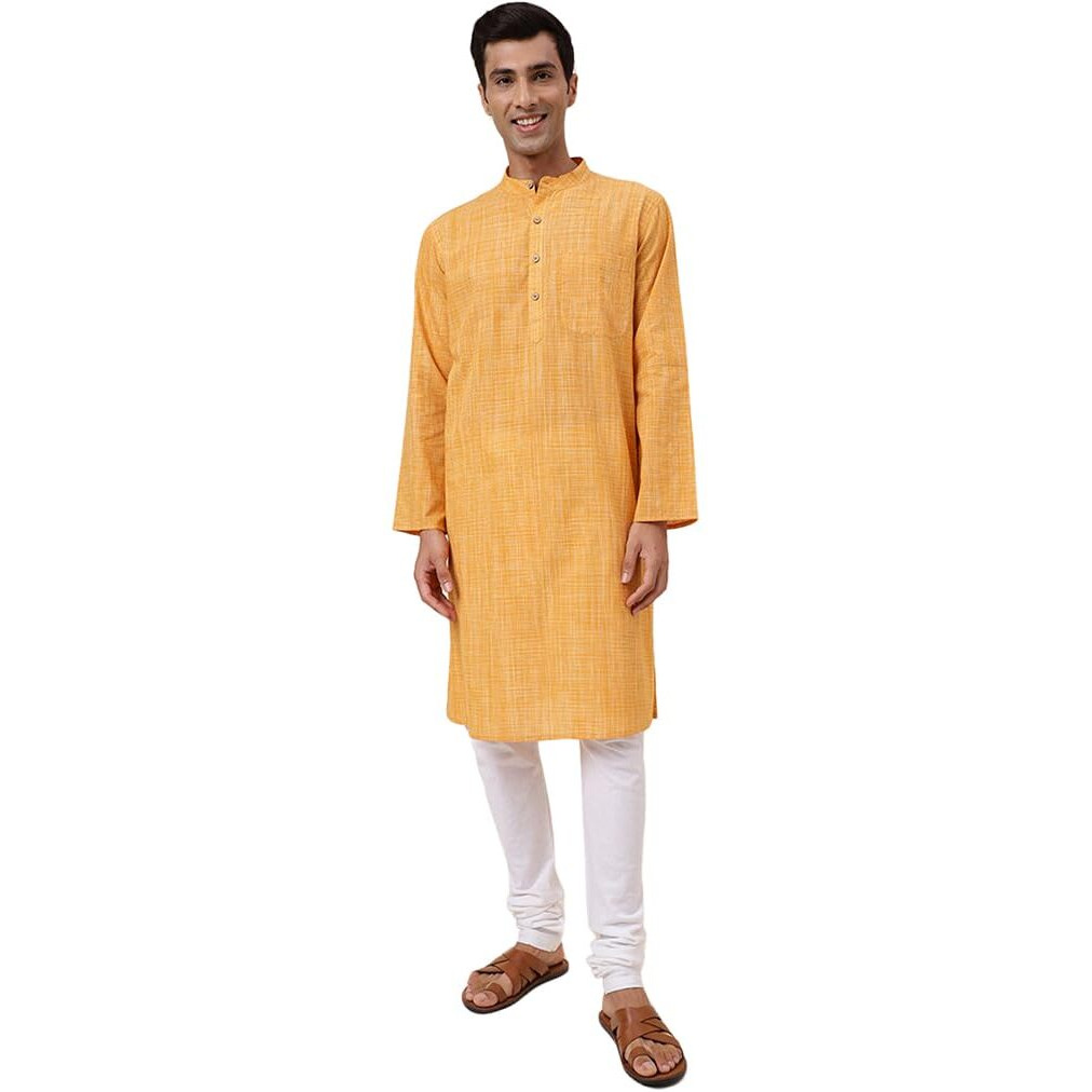 Fabindia Men's Cotton Woven Comfort Fit Kurta (1032007Yellow_Yellow