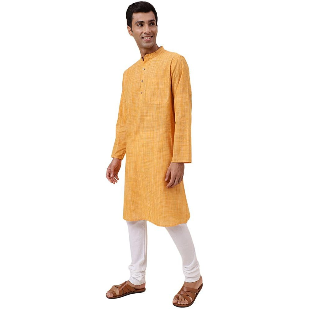 Fabindia Men's Cotton Woven Comfort Fit Kurta (1032007Yellow_Yellow