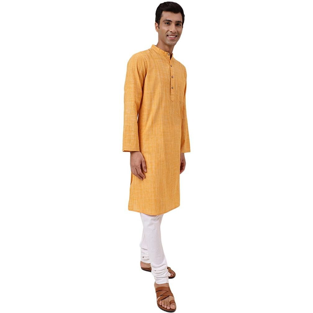 Fabindia Men's Cotton Woven Comfort Fit Kurta (1032007Yellow_Yellow