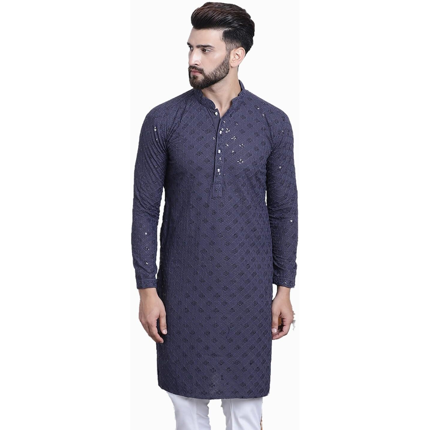 Sojanya (Since 1958 Men's Pure Cotton Grey Sequence Only Long Kurta