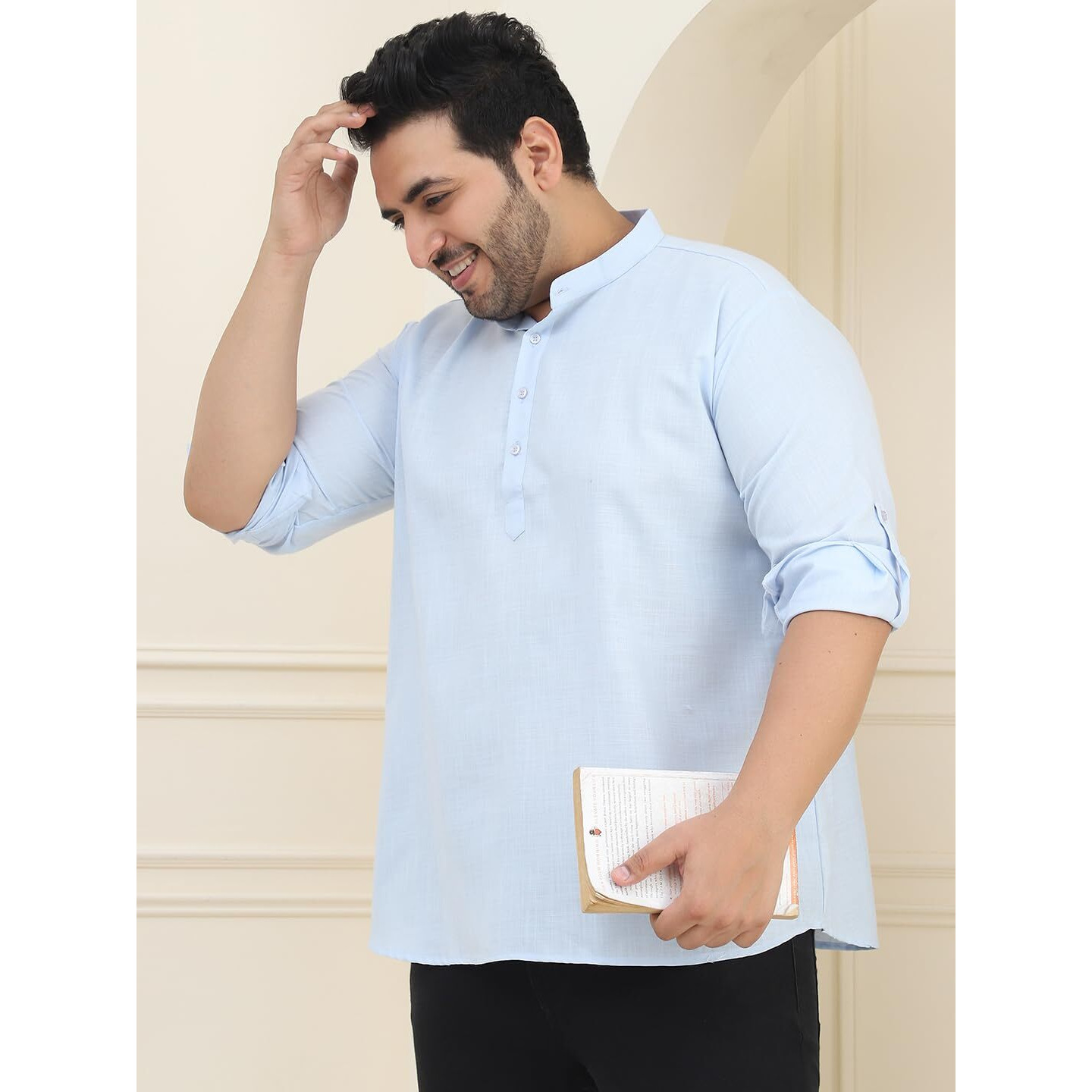 Sojanya Plus(Since 1958), Men's Cotton Blue Short Kurta