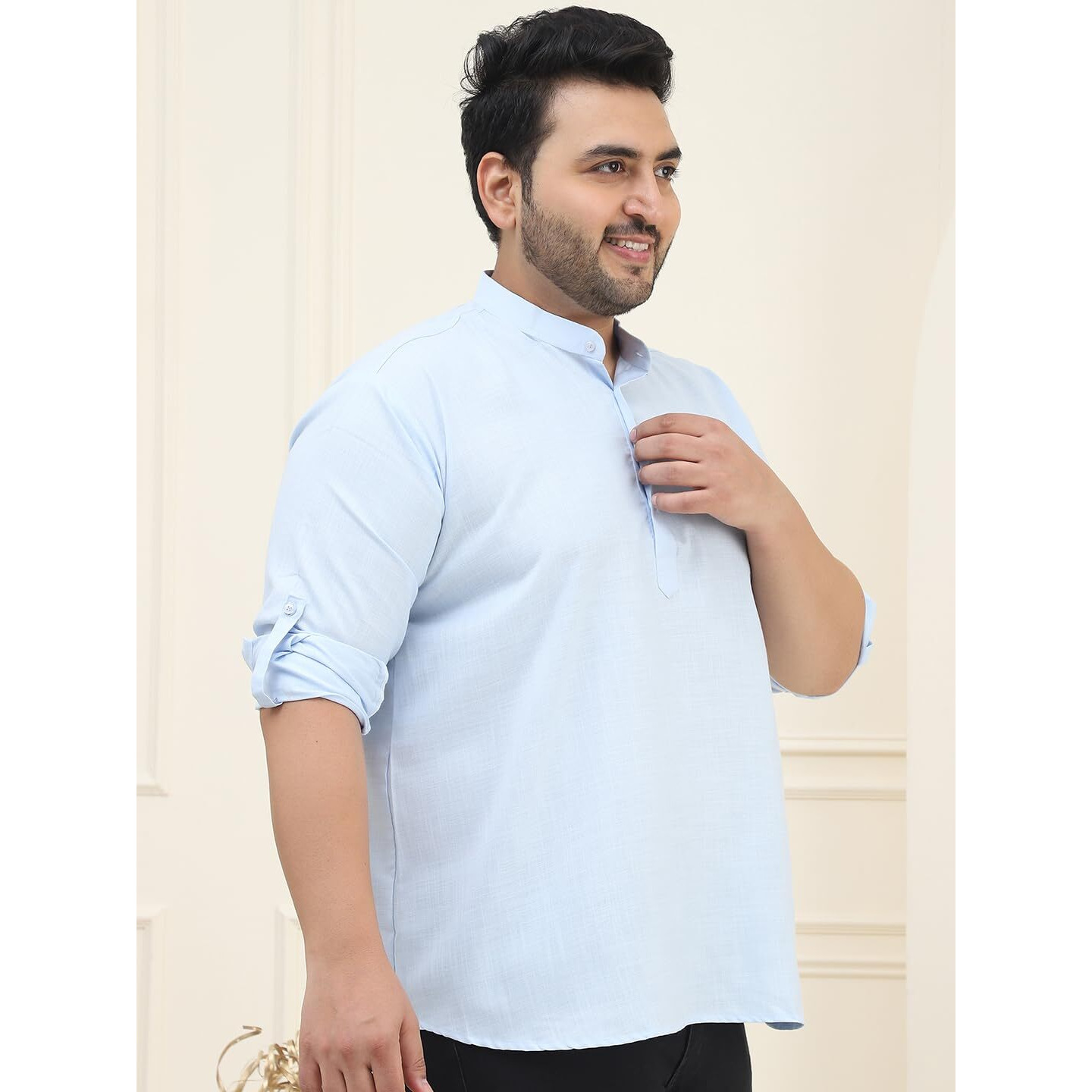 Sojanya Plus(Since 1958), Men's Cotton Blue Short Kurta