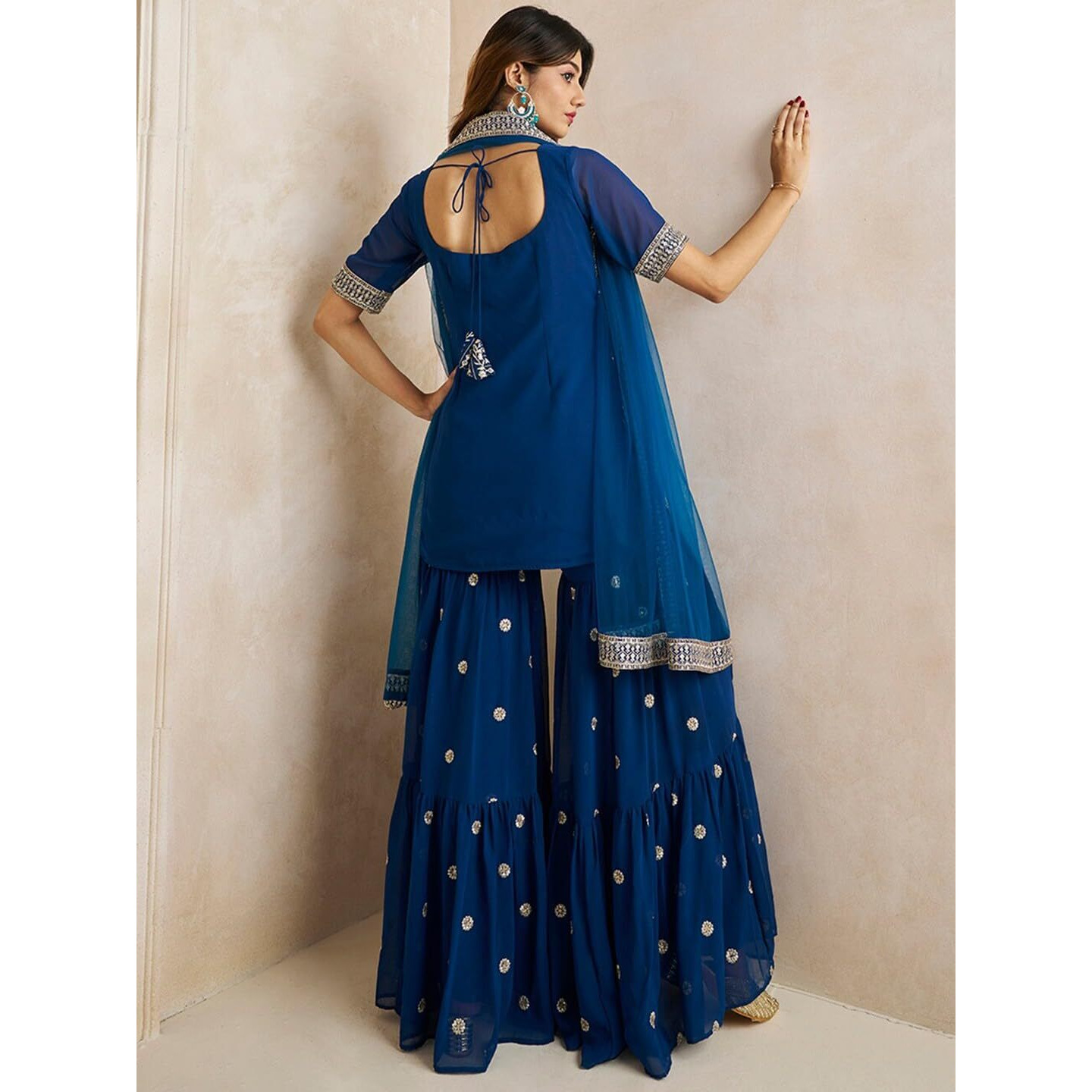 Fashion Basket Georgette Embroidered Kurta Set For Women Turquoise