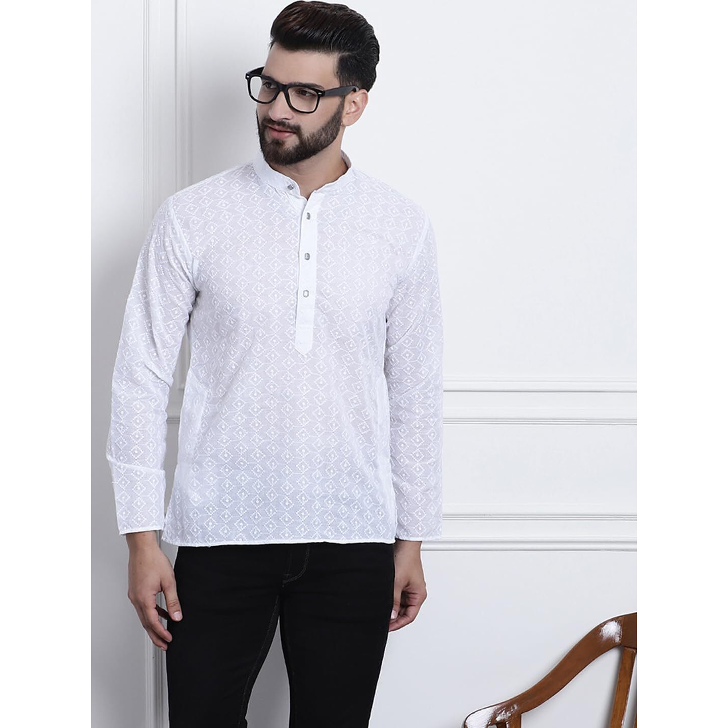 Sojanya (Since 1958, Mens Cotton White Color Chikankari Only Short Kurta